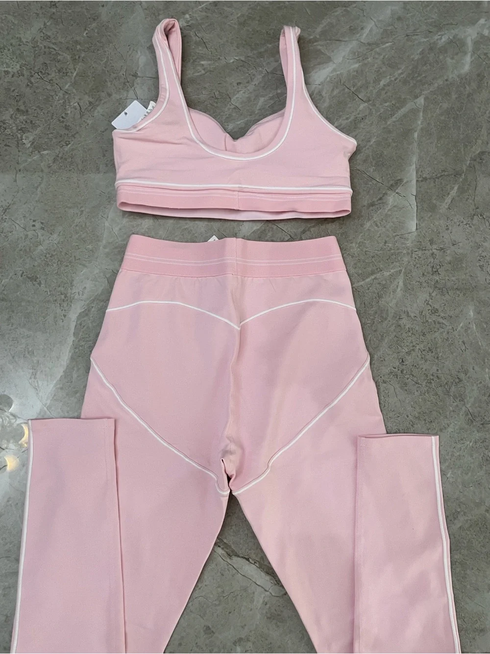 ALO Yoga Soft Pink Leggings and Bra Set